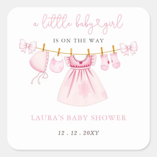 Sticker Carré Coquette Coquette Bow Girl Baby shower (Devant)