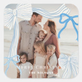 Sticker Carré Coquette core Blue Bows Photo Noël (Devant)