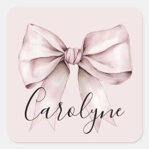 Sticker Carré Coquette esthétique arc rose Nom personnalisé