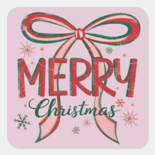 Sticker Carré Coquette Joyeux Noël Rétro Xmas Nœud Vintage 