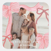 Sticker Carré Coquette Red & Pink Bows Photo Noël (Devant)