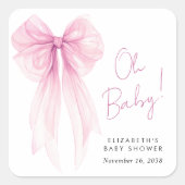 Sticker Carré Coquette rose Bow Aquarelle bébé fille douche (Devant)