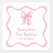 Sticker Carré Coquette rose Bow fête d'anniversaire (Devant)