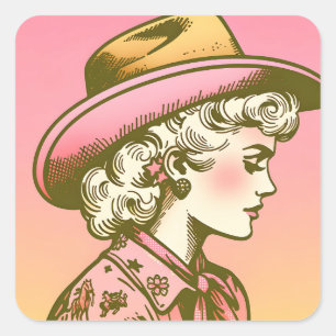 Sticker Carré Coquette Rose Diva Retro Cowgirl