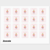 Sticker Carré Coquette Rose Ruban Mariage Shower (Feuille)