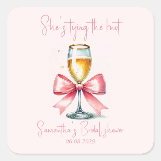 Sticker Carré Coquette Rose Ruban Mariage Shower (Devant)