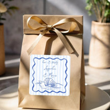 Coquillages bleu ondulé bordé plage mariage faveur