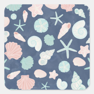 Sticker Carré Coquillages Côtiers Plage & Design Océan