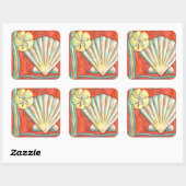 Sticker Carré Coquillages Rustiques Orange (Feuille)