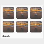 Sticker Carré Coquille À La Plage Au Coucher Du Soleil | Île de (Feuille)