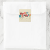 Sticker Carré Corail et bleu joyeux bulletin d'anniversaire (Sac)
