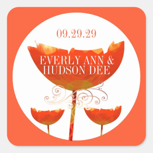 Sticker Carré Corail Orange Boho Bumble Bee Populaire (Devant)