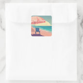 Sticker Carré Coral Beach Chaise, Parapluie, Plage Turquoise (Sac)