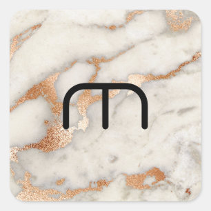 Sticker Carré Coral Rose Or Blush Gris Copier Marbre Monogramme