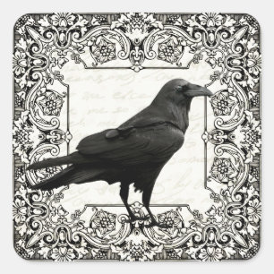 Sticker Carré Corbeau d'Halloween vintage