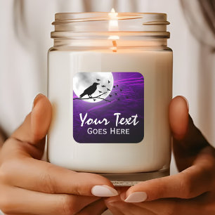 Sticker Carré Corbeau noir Silhouette sur Lune Edgy Gothique