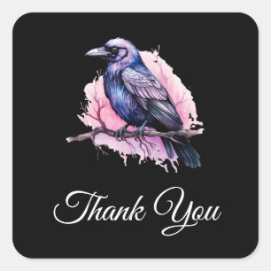 Sticker Carré Corbeau noir sur un Merci d'illustration de branch