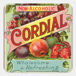 Sticker Carré Cordial non alcoolique vintage d'étiquette de