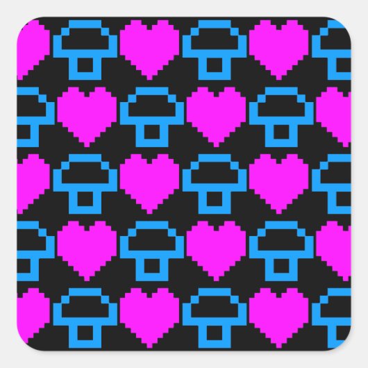 Sticker Carré Corey Tiger Champignons Cœurs 8 bits 80s (Devant)