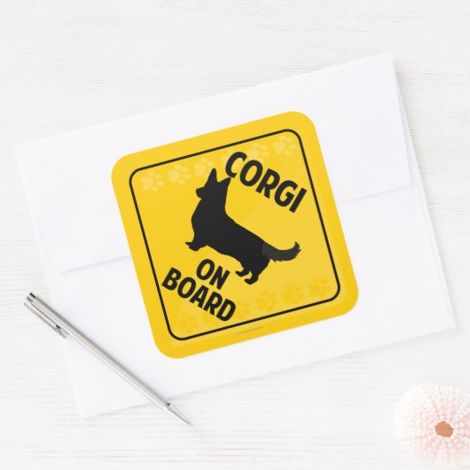 Sticker Carré Corgi À Bord (Cardigan Welsh) (Enveloppe)
