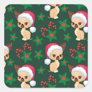 Sticker Carré Corgi Chien Chien Chien Elf Père Noël Festif Joyeu