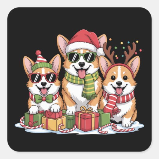 Sticker Carré Corgi Chien Noël Maman Amoureux des chiens Cadeau (Devant)