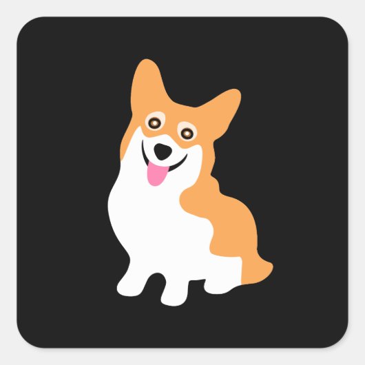 Sticker Carré Corgi Chiot mignon et souriant (Devant)