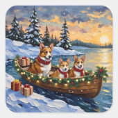 Sticker Carré Corgi Christmas Boat Holiday (Devant)