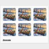 Sticker Carré Corgi Christmas Boat Holiday (Feuille)
