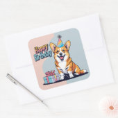 Sticker Carré Corgi coloré (Enveloppe)