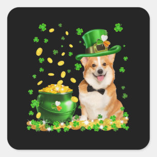 Sticker Carré Corgi Dog Happy St. Patricks Day