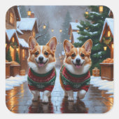 Sticker Carré Corgi Dogs Christmas Snow Holiday (Devant)