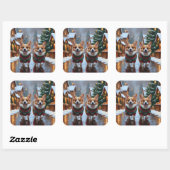 Sticker Carré Corgi Dogs Christmas Snow Holiday (Feuille)