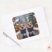 Sticker Carré Corgi Dogs Christmas Snow Holiday (Enveloppe)