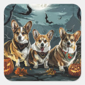 Sticker Carré Corgi Halloween Éffrayant (Devant)