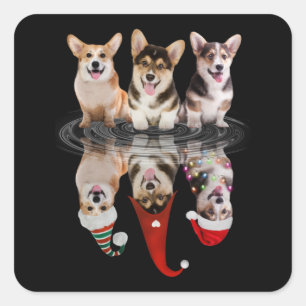 Sticker Carré corgi joyeux noël drôle déguisement chien