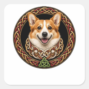 Sticker Carré Corgi Nœud Celtique