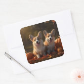 Sticker Carré Corgi Puppy Automne Citrouille de plaisir (Enveloppe)