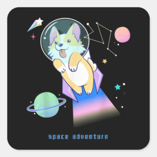 Sticker Carré Corgi Space Cosmos Planète Star Chien Chien Chien