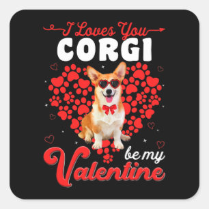 Sticker Carré Corgi Valentines Day Tee Funny Chien Valentine Cad