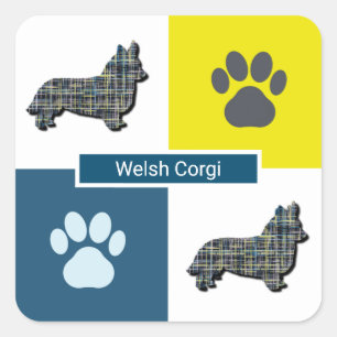 Sticker Carré Corgi Welsh Dog & Paw Grille Y&B