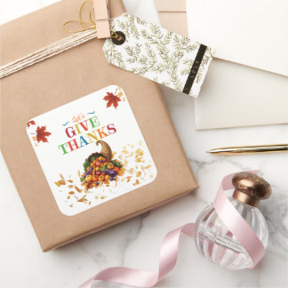 Sticker Carré Corne d'abondance de Thanksgiving « Rendons Grâce 