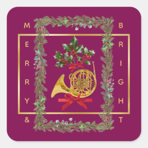 Sticker Carré Corne française de Noël élégante Violet