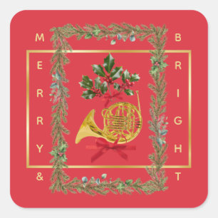 Sticker Carré Corne française élégante de Noël Cerise Rouge