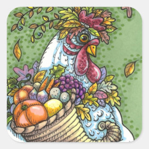 STICKER CARRÉ CORNUCOPIA HEN, GRÂCE À LA RÉCOLTE DE CHUCHES