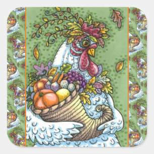 STICKER CARRÉ CORNUCOPIA HEN, GRÂCE À LA RÉCOLTE DE POULET