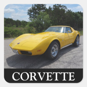 Sticker Carré Corvette classique jaune 1973
