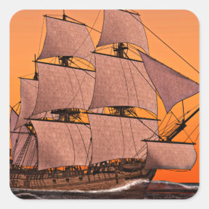Sticker Carré Corvette Sailing Ship Sunset