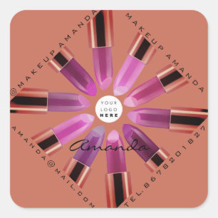 Sticker Carré Cosmetica Maquillage Rose Gold Rose Lipstick Logo