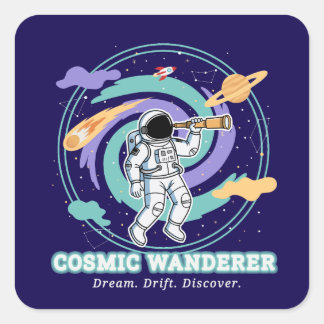 Sticker Carré Cosmic Wanderer Astronaut Telescop